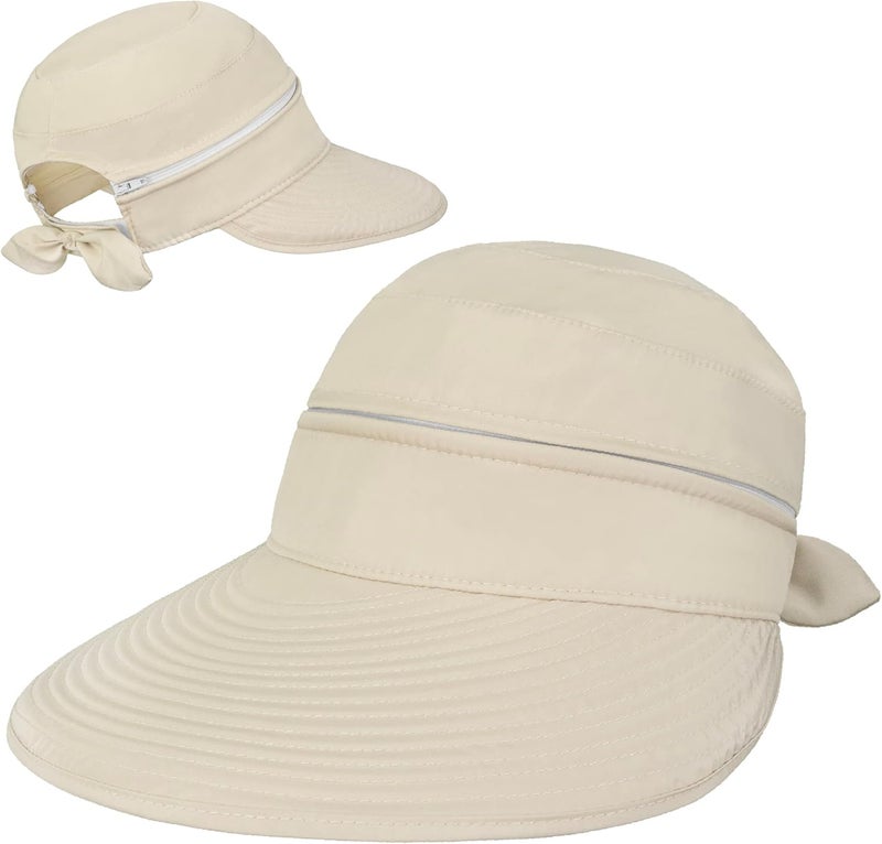 Suncube Women Sun Hat for Outdoor UV Protection, Wide Brim Sun Hat Ponytail, Convertible Zip-Off Beach Hat Visor - Image 2